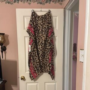Leopard Print Poncho with Pink Stripes